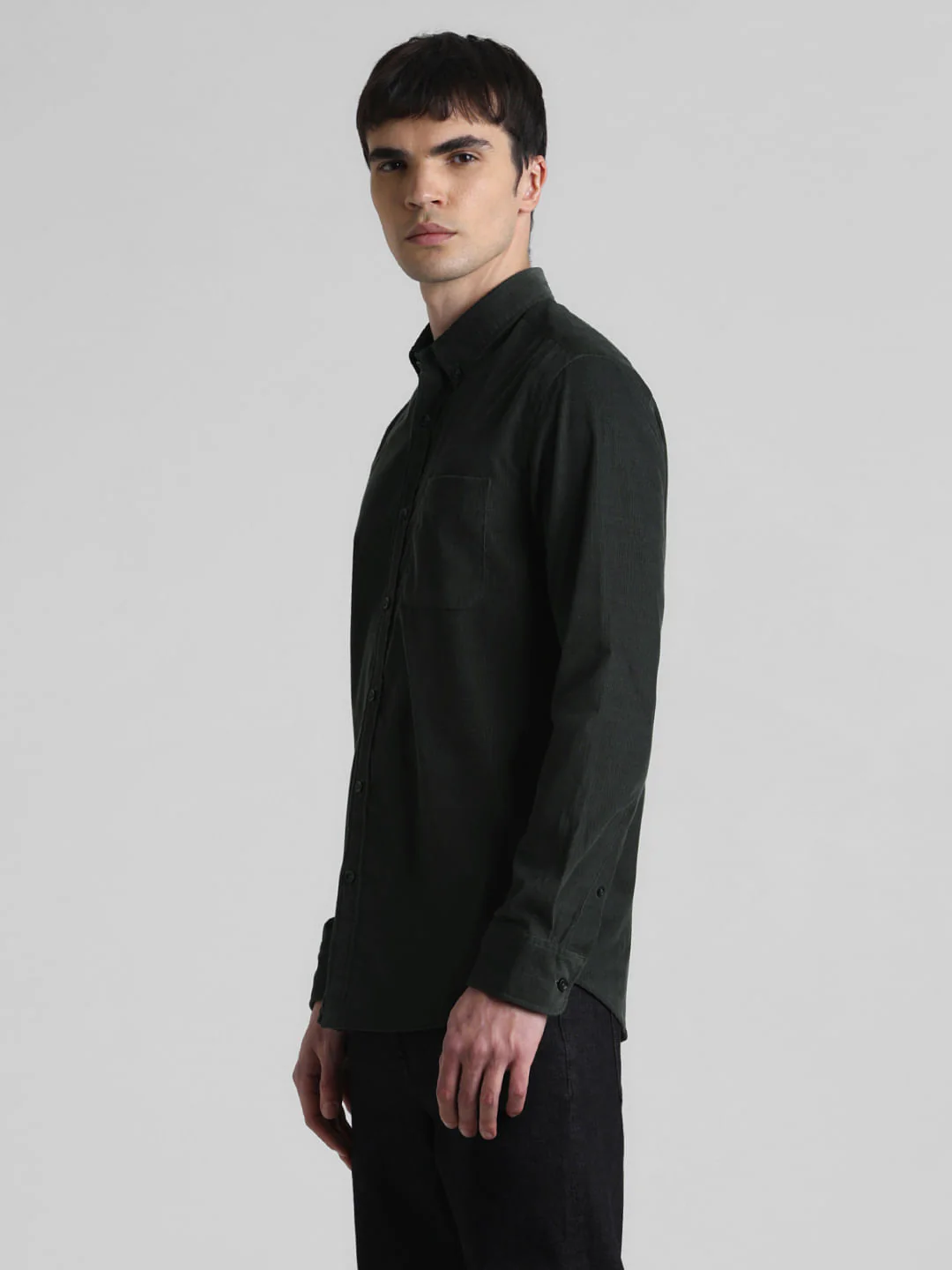 Dark Green Corduroy Full Sleeves Shirt - Image 3