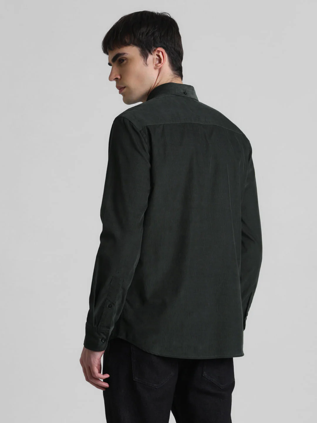 Dark Green Corduroy Full Sleeves Shirt - Image 4