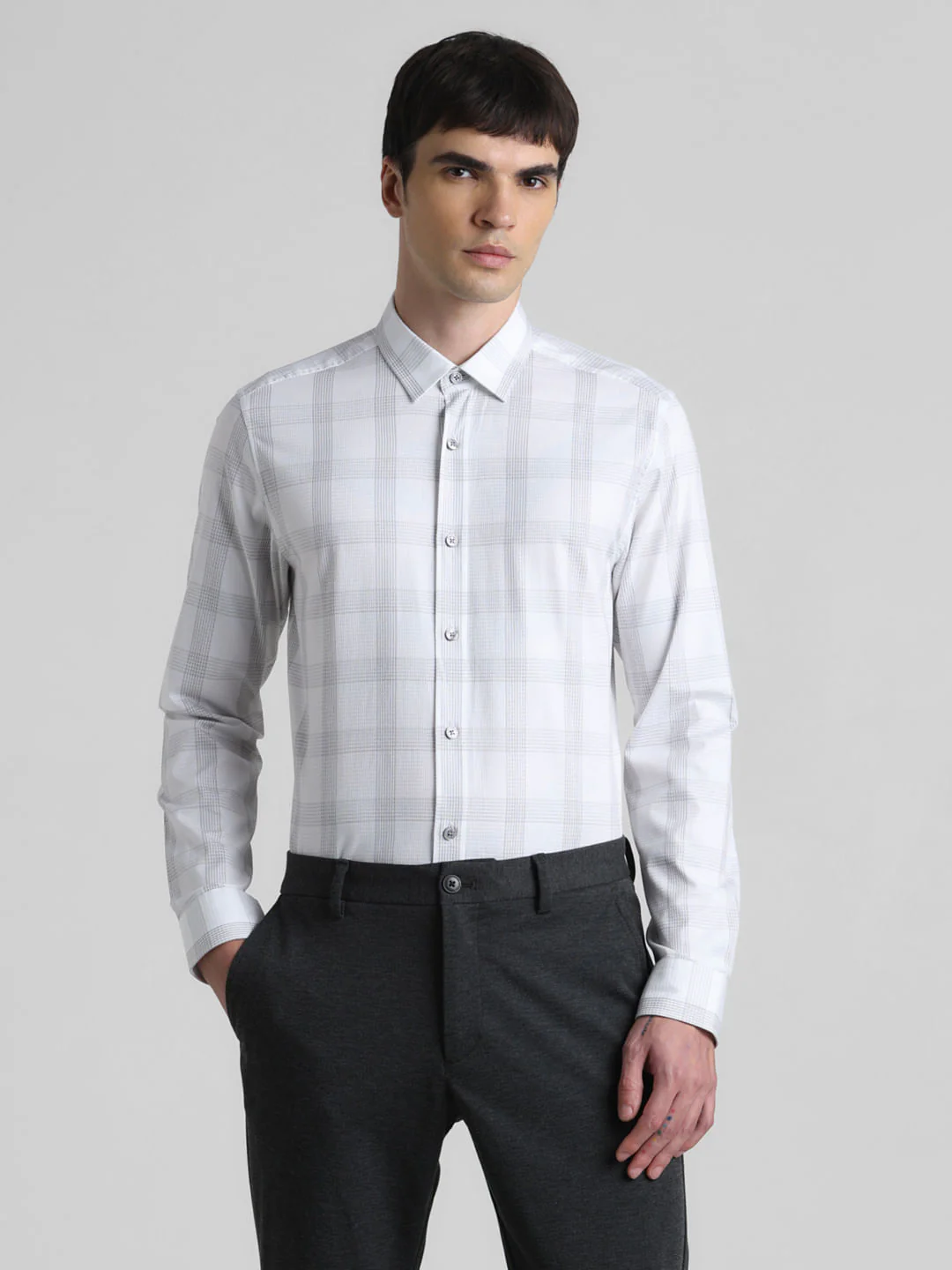 White Dobby Check Print Shirt - Image 2