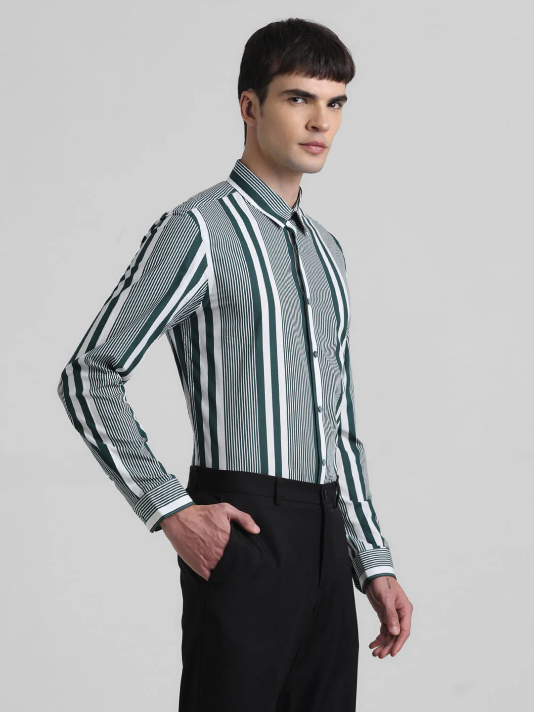 Green Striped Full Sleeves Shirt - Image 3