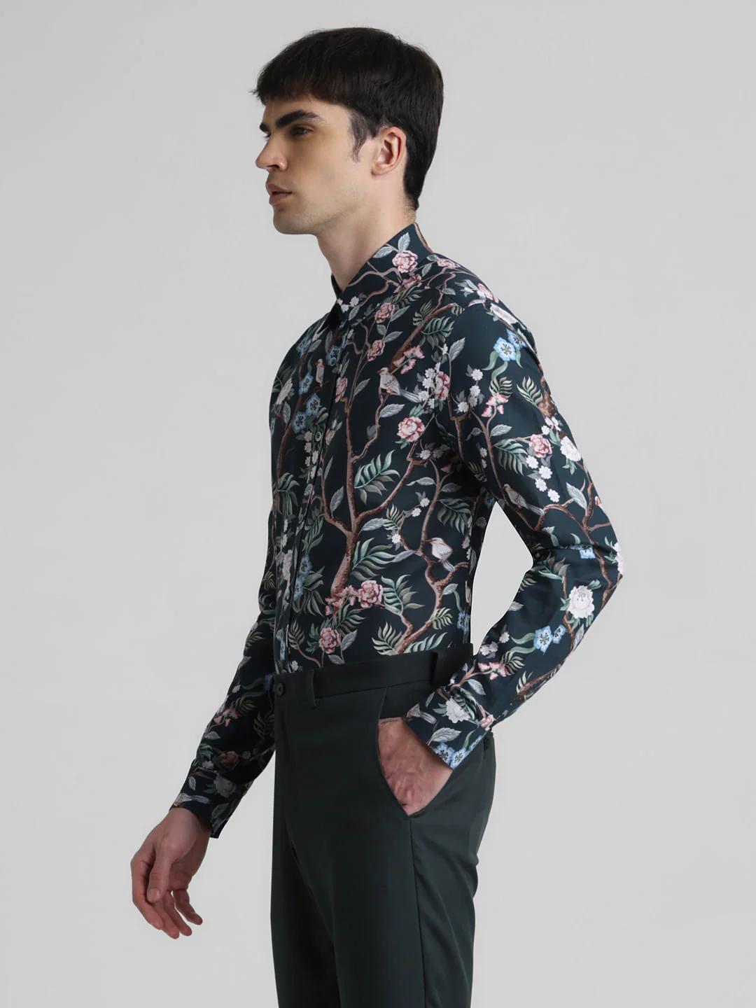 Green Floral Full Sleeves Shirt - Image 3