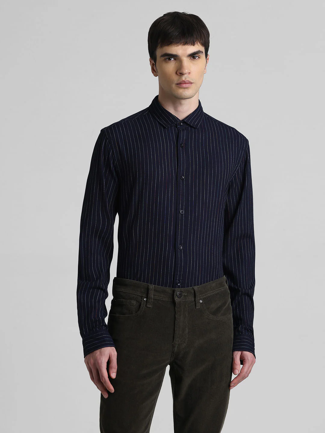 Blue Striped Full Sleeves Shirt - Image 2