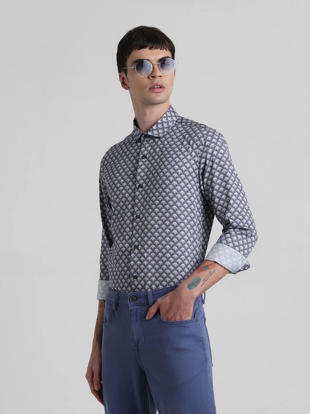 Blue Printed Full Sleeves Shirt