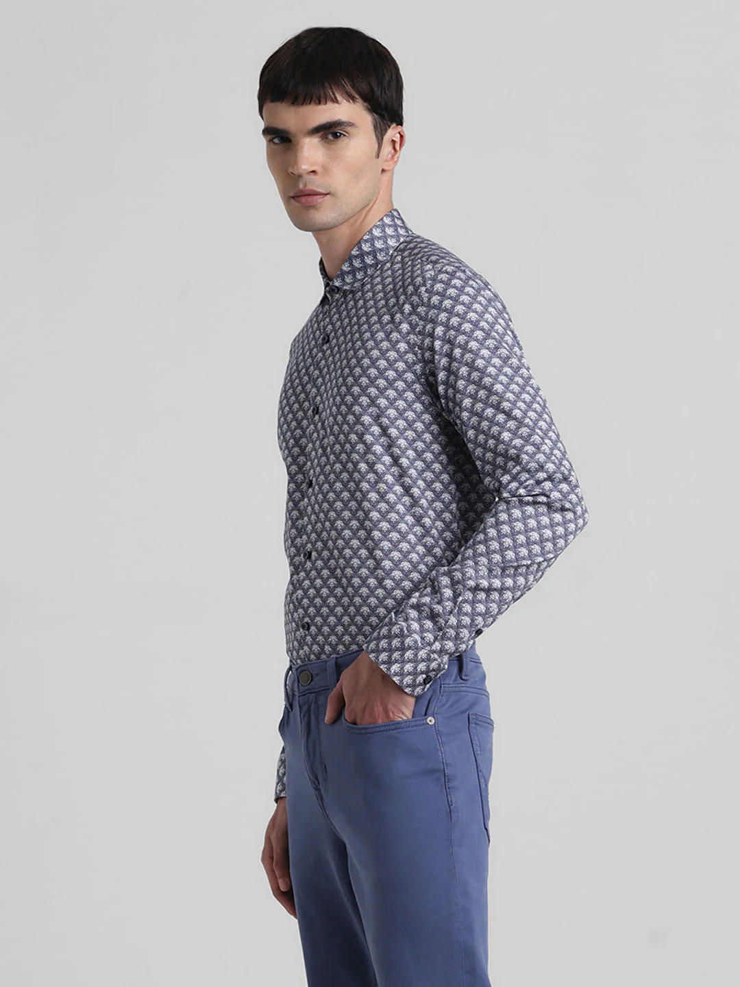 Blue Printed Full Sleeves Shirt - Image 3