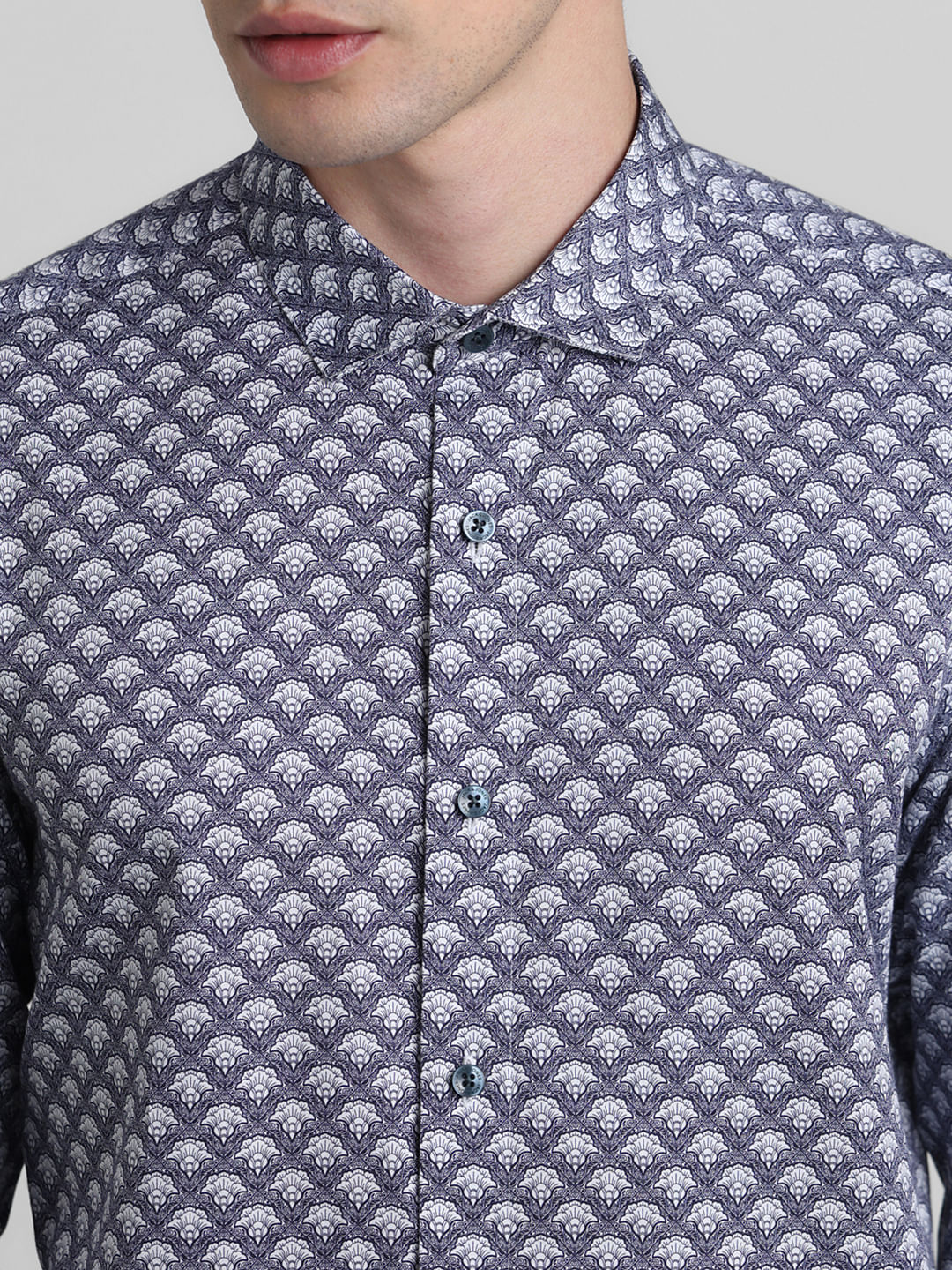 Blue Printed Full Sleeves Shirt - Image 5