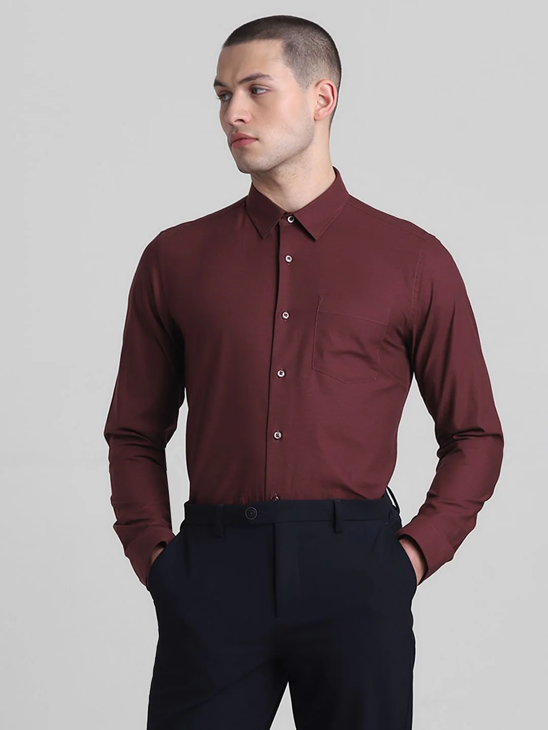 Maroon Cotton Full Sleeves Shirt - Image 2