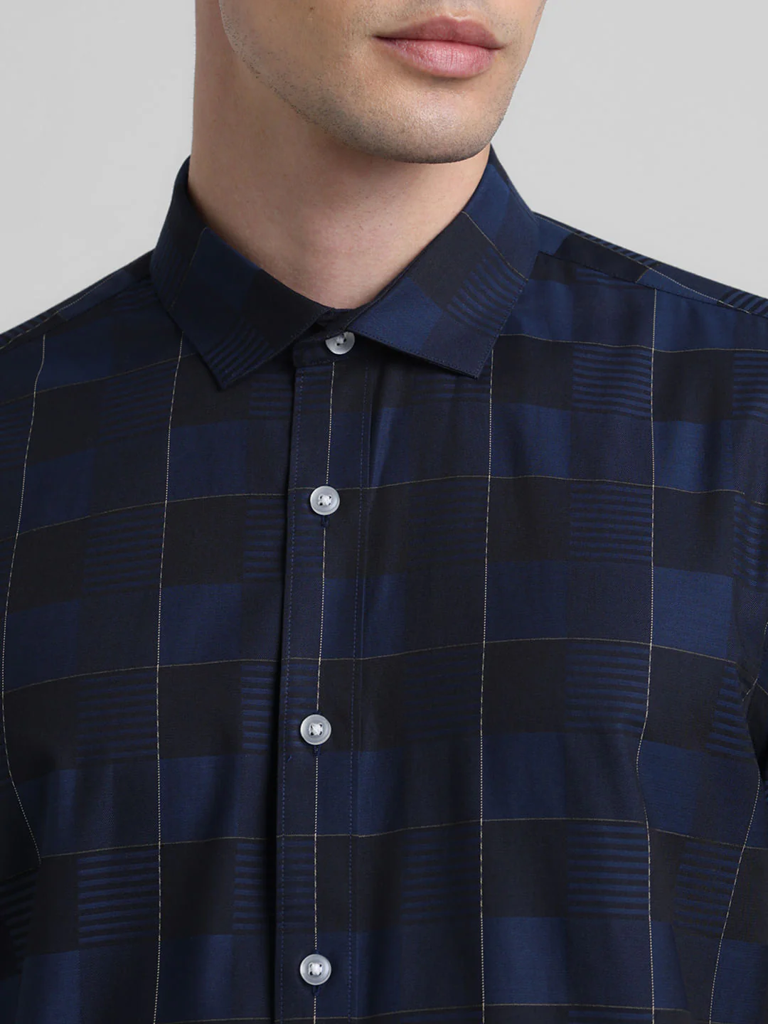 Blue Dobby Check Full Sleeves Shirt - Image 5