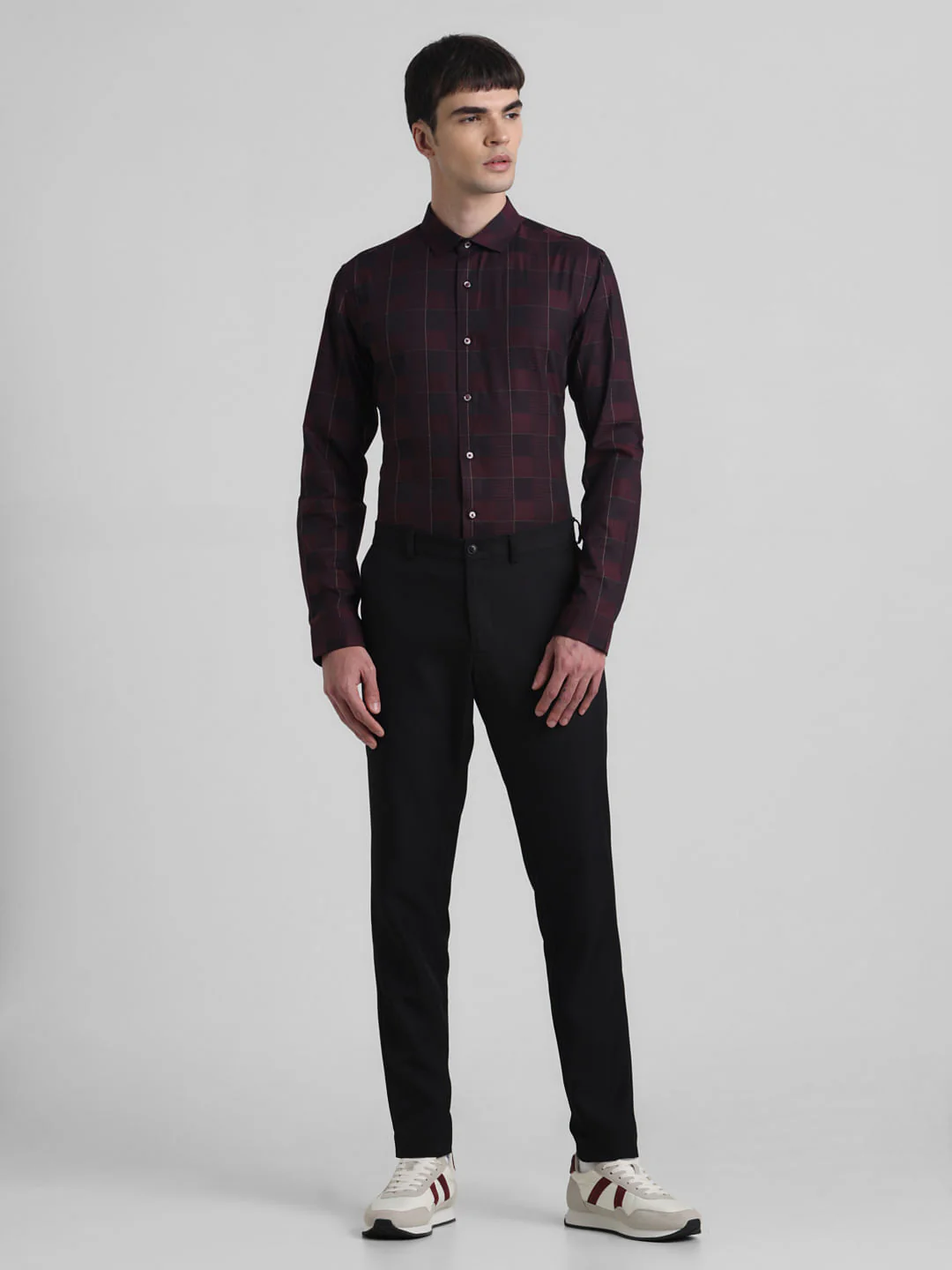 Maroon Dobby Check Full Sleeves Shirt - Image 6