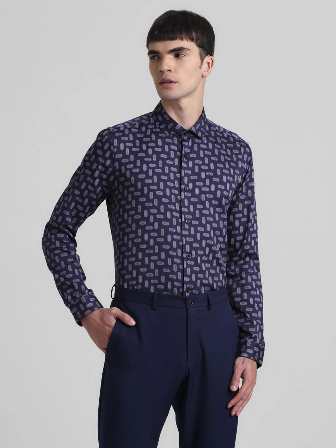 Dark Navy Abstract Print Shirt - Image 2