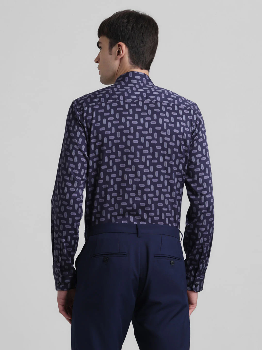 Dark Navy Abstract Print Shirt - Image 4