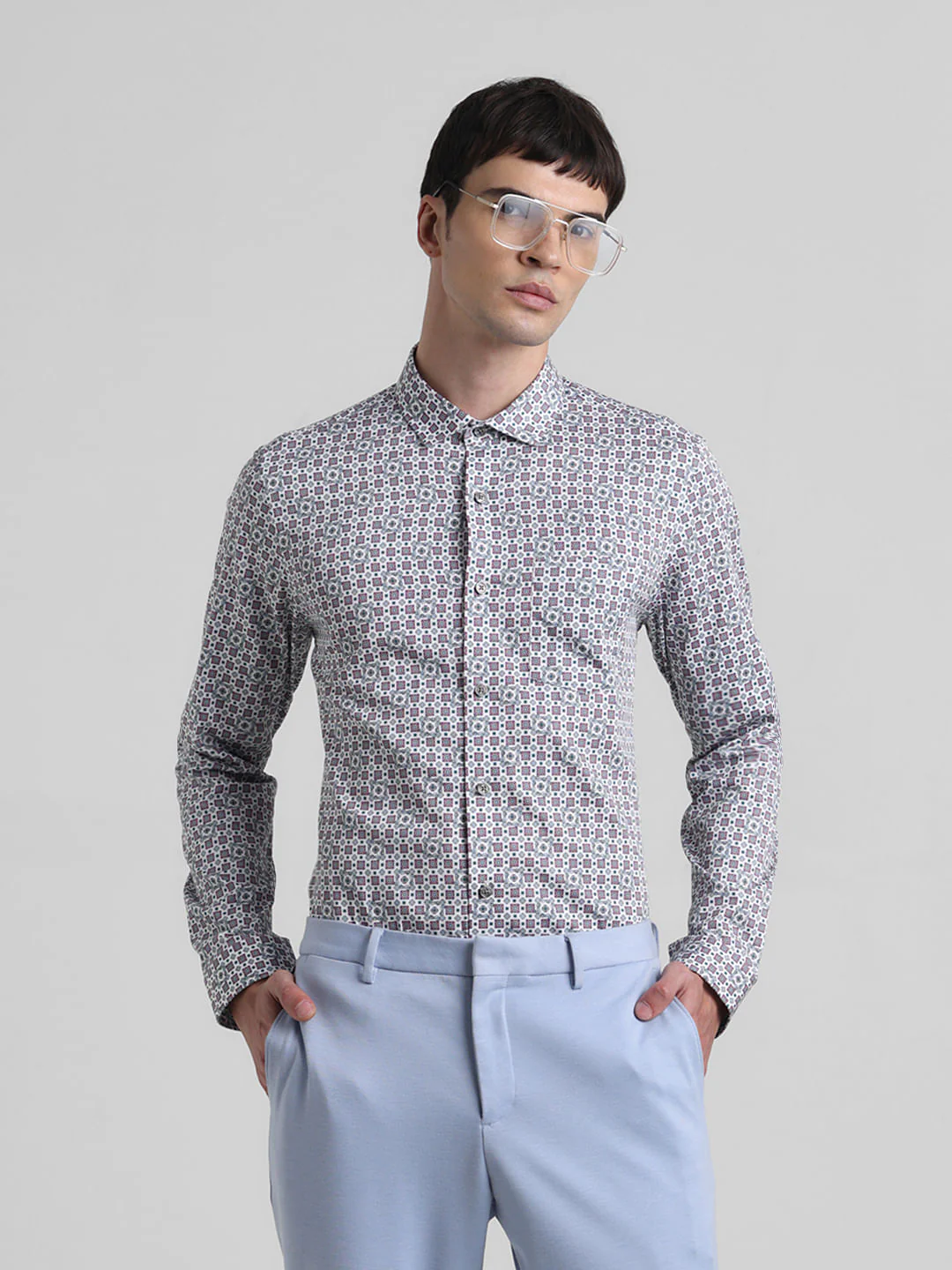 White Printed Full Sleeves Shirt