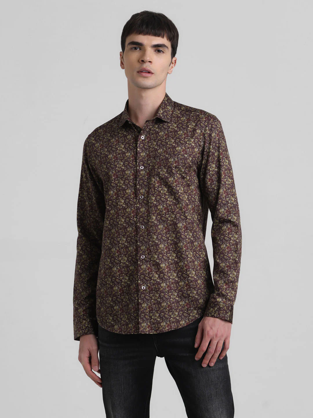 Maroon Floral Full Sleeves Shirt - Image 2