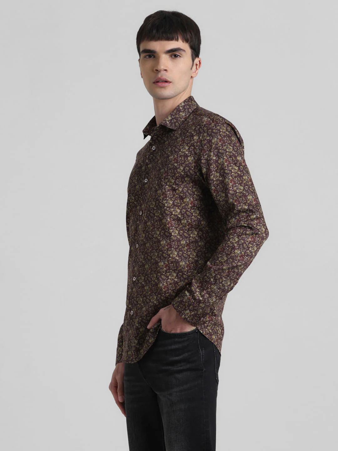 Maroon Floral Full Sleeves Shirt - Image 3