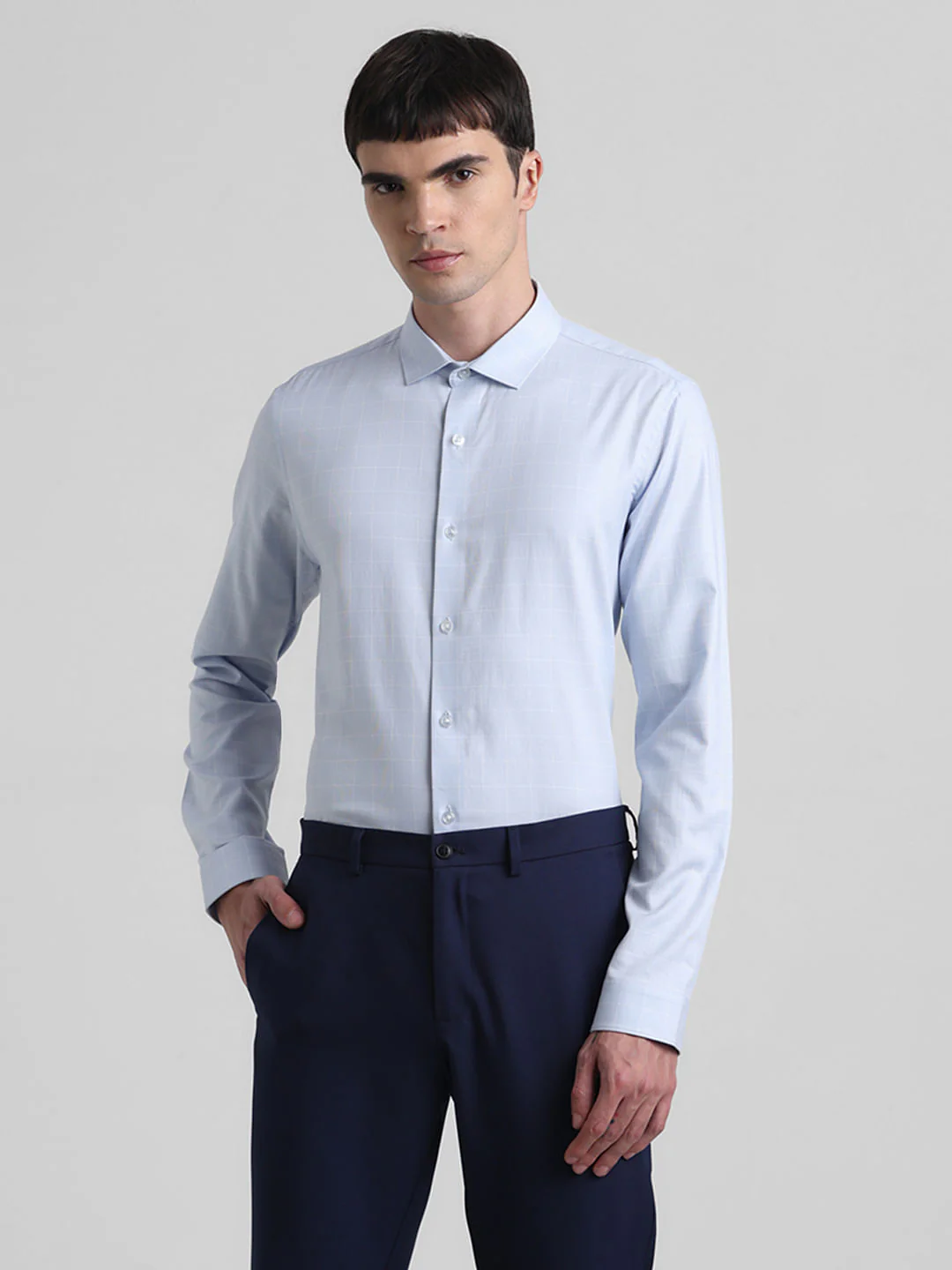 Blue Dobby Check Full Sleeves Shirt - Image 2