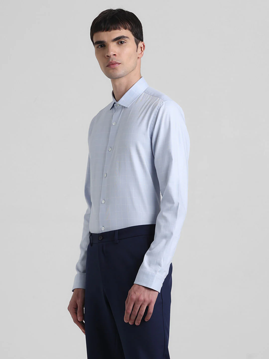 Blue Dobby Check Full Sleeves Shirt - Image 3