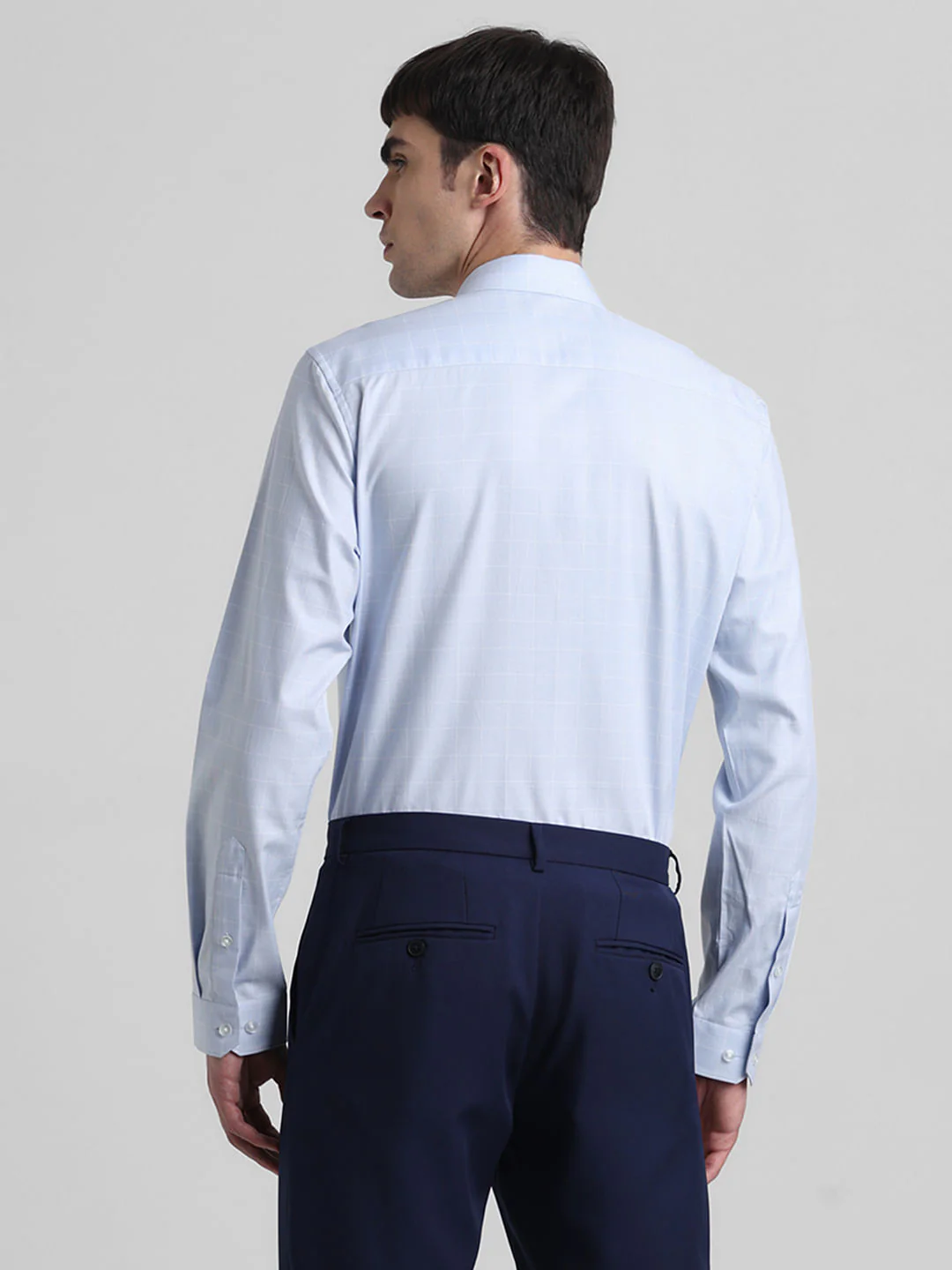 Blue Dobby Check Full Sleeves Shirt - Image 4