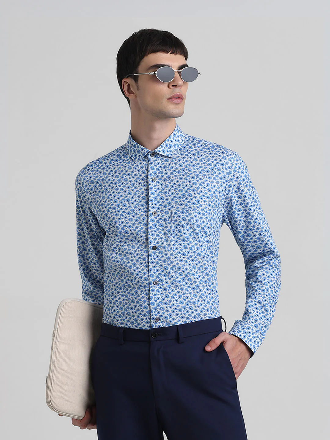 Blue Floral Print Full Sleeves Shirt