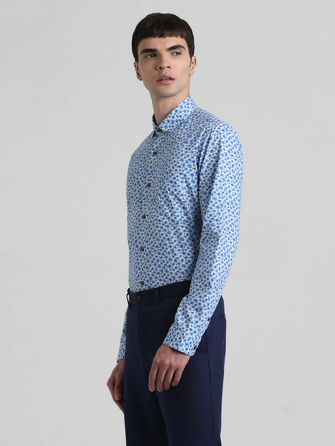 Blue Floral Print Full Sleeves Shirt - Image 3