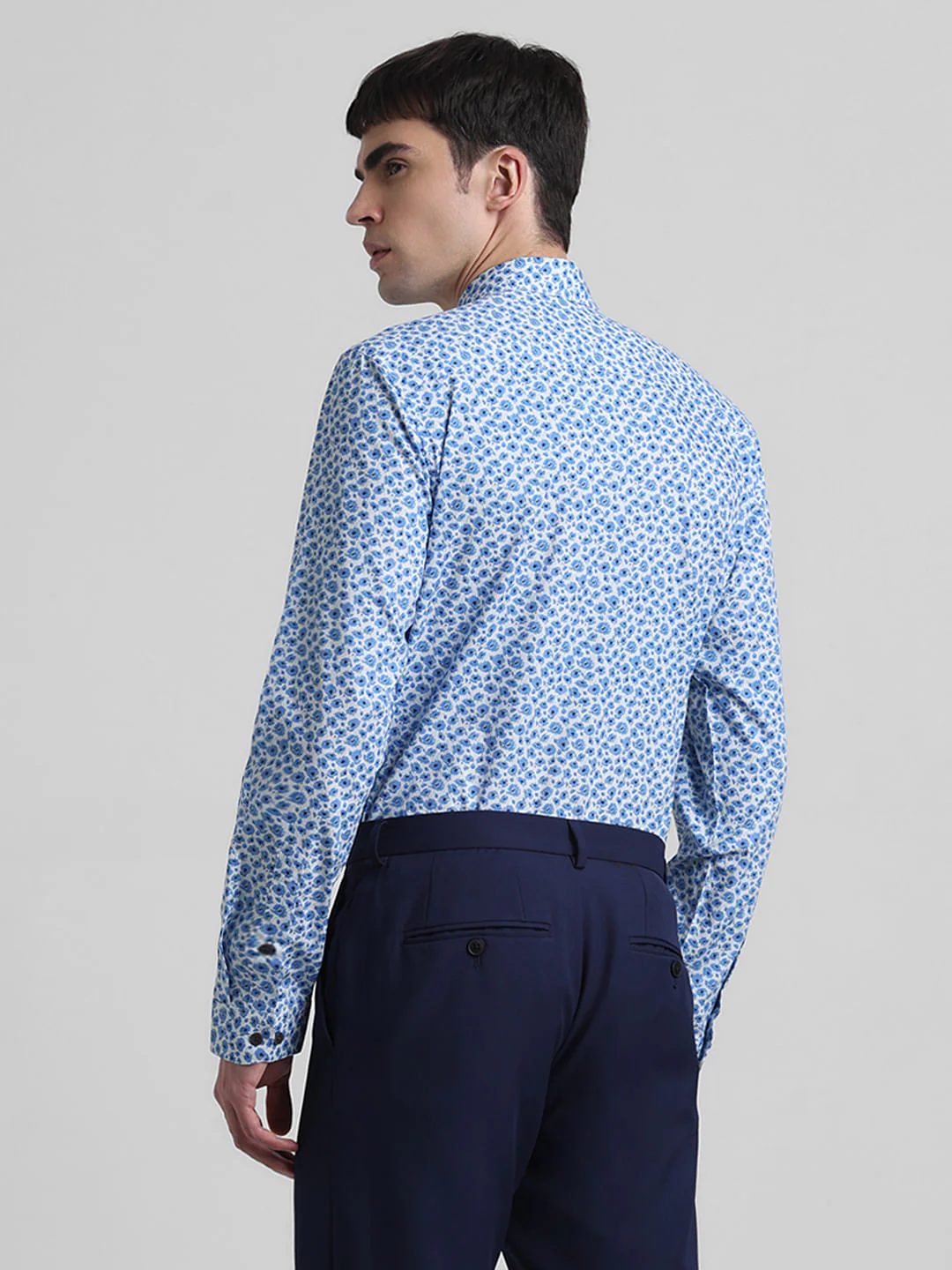 Blue Floral Print Full Sleeves Shirt - Image 4