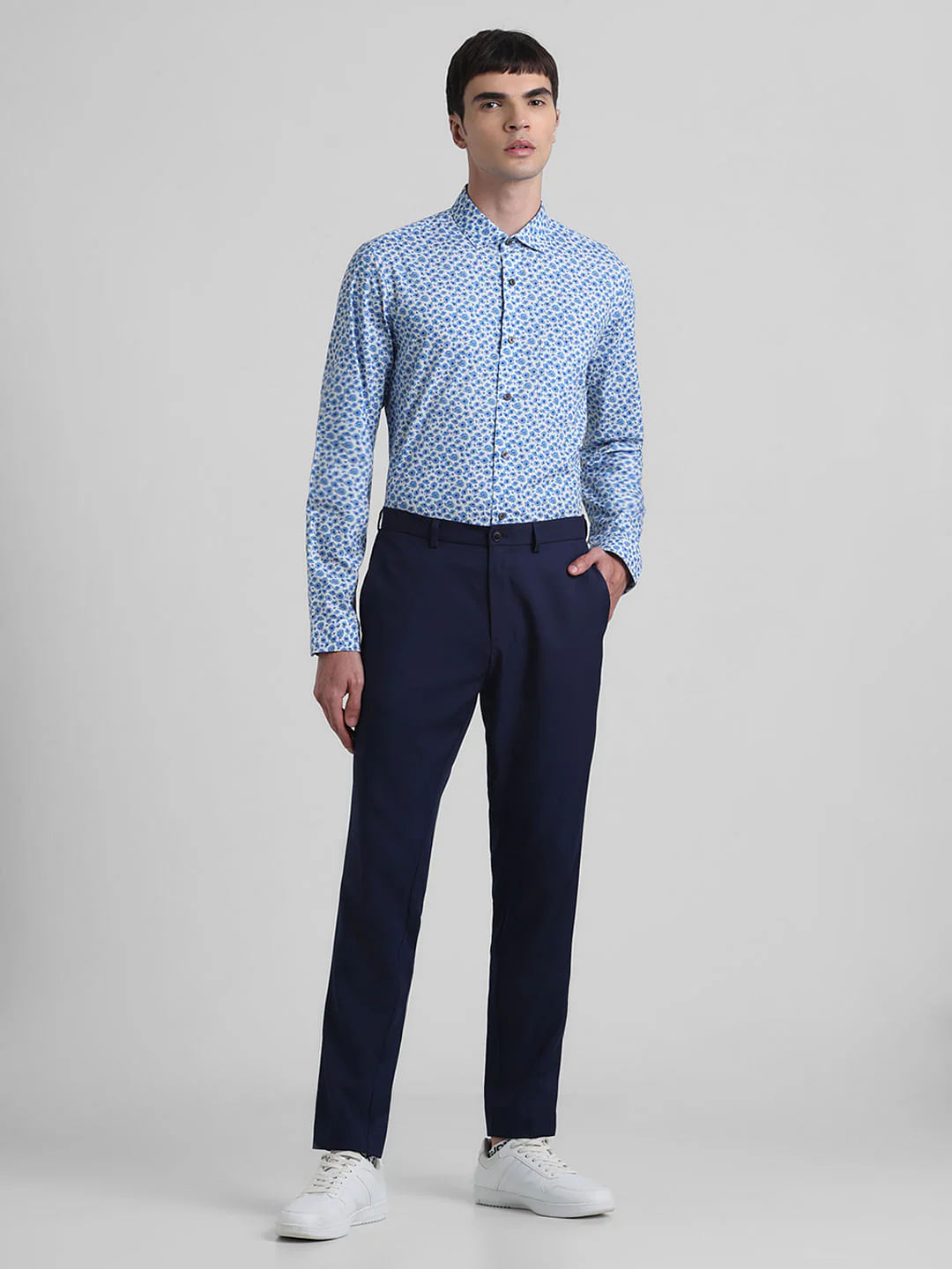 Blue Floral Print Full Sleeves Shirt - Image 6