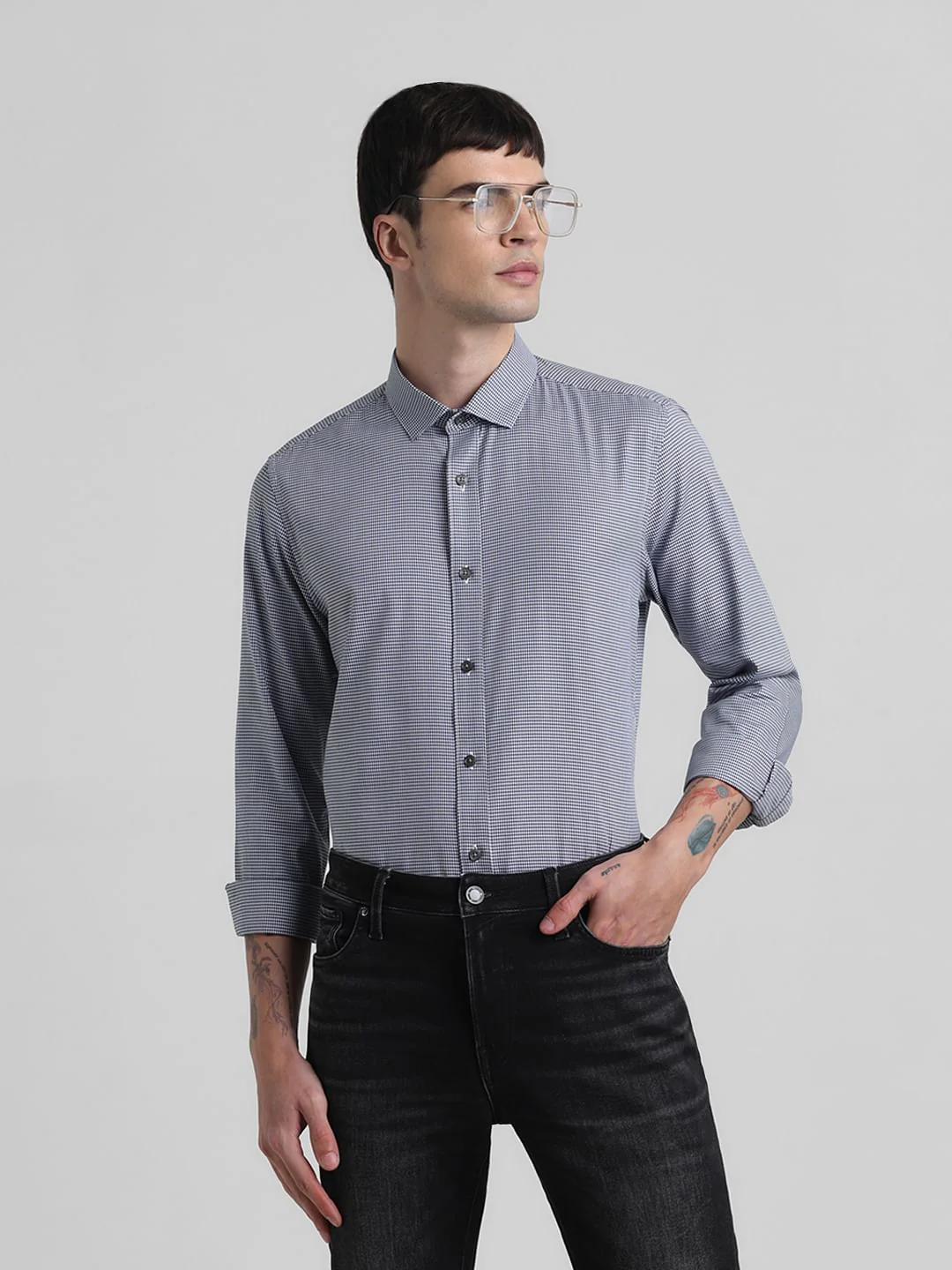 Blue Printed Full Sleeves Shirt