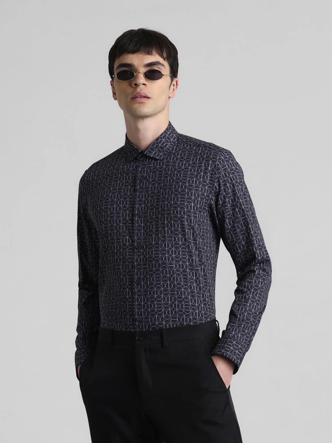 Navy Blue Abstract Print Shirt