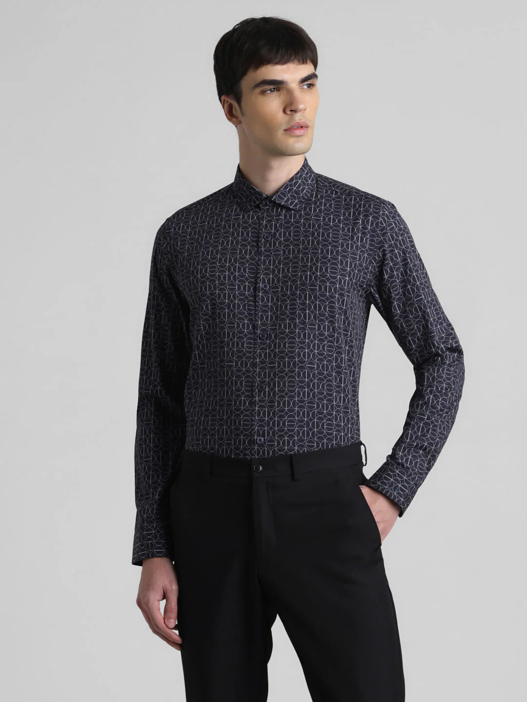 Navy Blue Abstract Print Shirt - Image 2