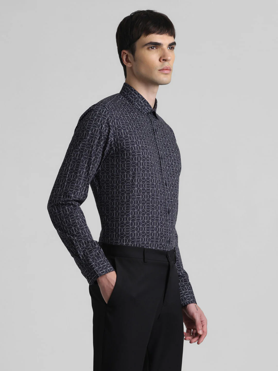 Navy Blue Abstract Print Shirt - Image 3
