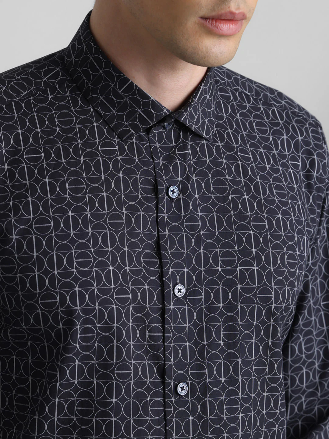 Navy Blue Abstract Print Shirt - Image 5