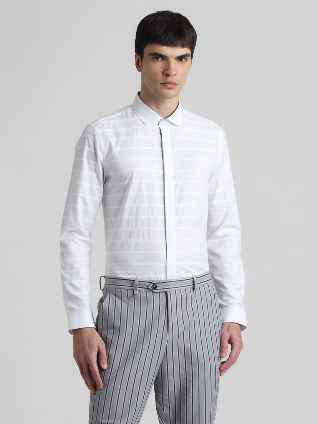 White Dobby Full Sleeves Shirt - Image 2