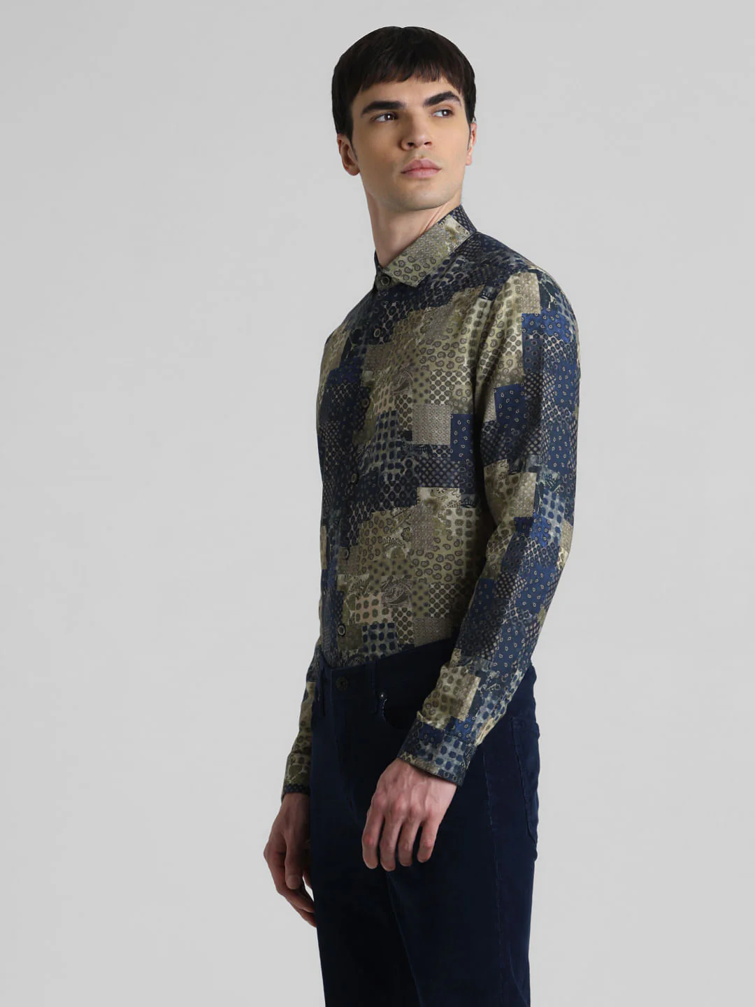 Blue Patch Print Linen Shirt - Image 3