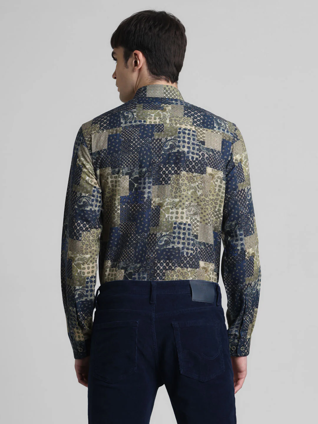 Blue Patch Print Linen Shirt - Image 4