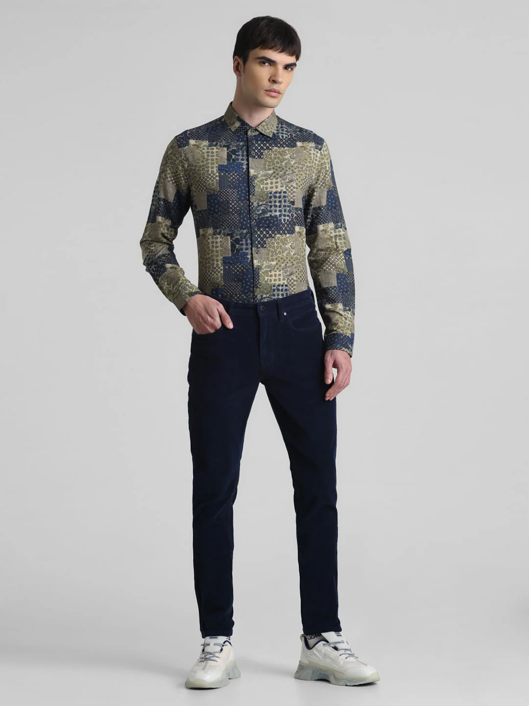 Blue Patch Print Linen Shirt - Image 6