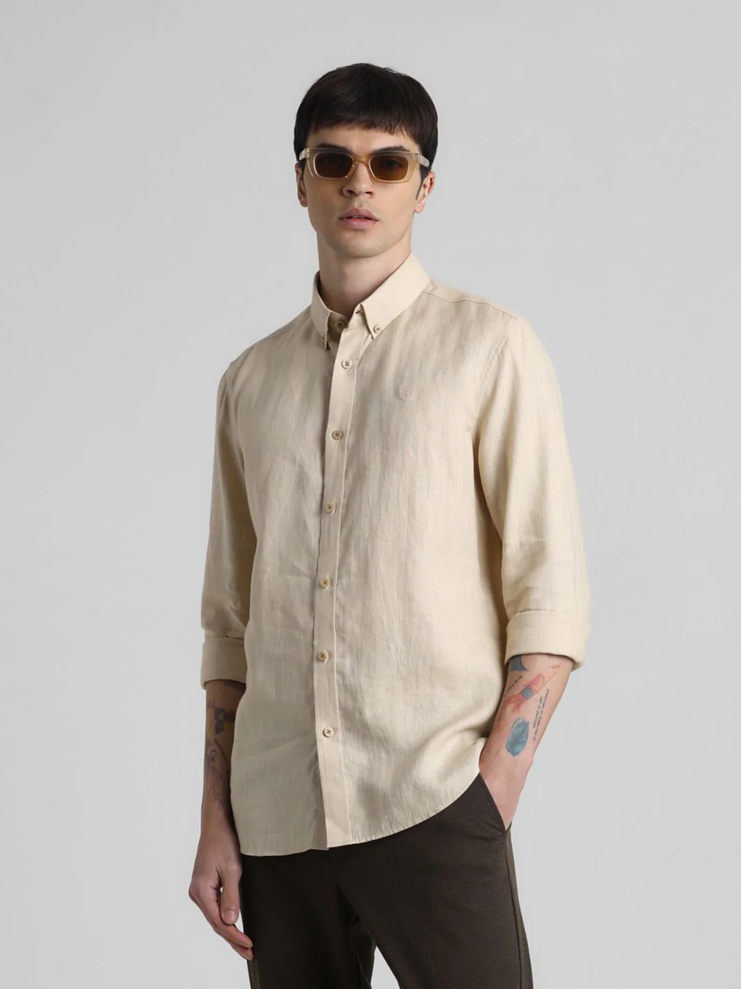Beige Linen Full Sleeves Shirt