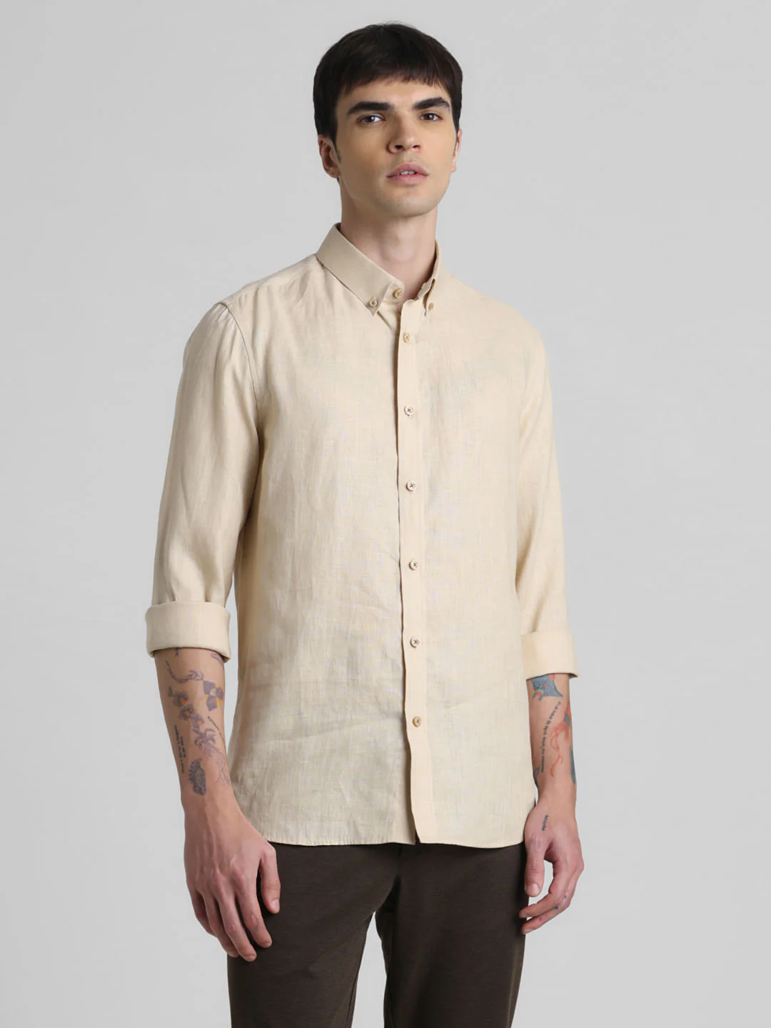 Beige Linen Full Sleeves Shirt - Image 2