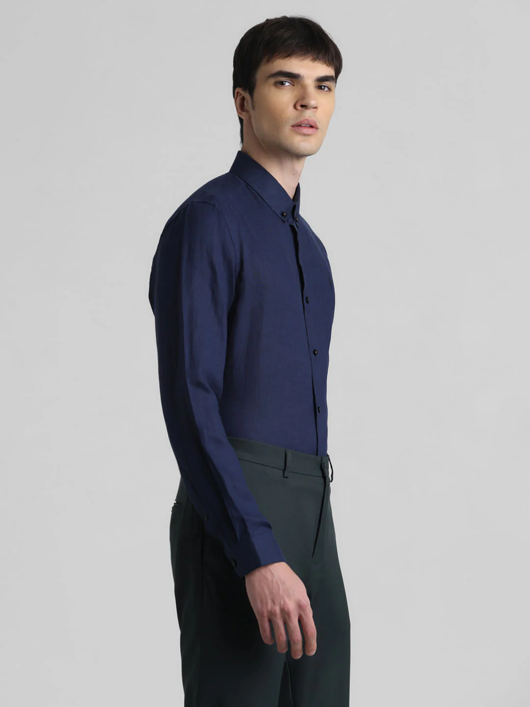 Navy Blue Linen Full Sleeves Shirt - Image 3
