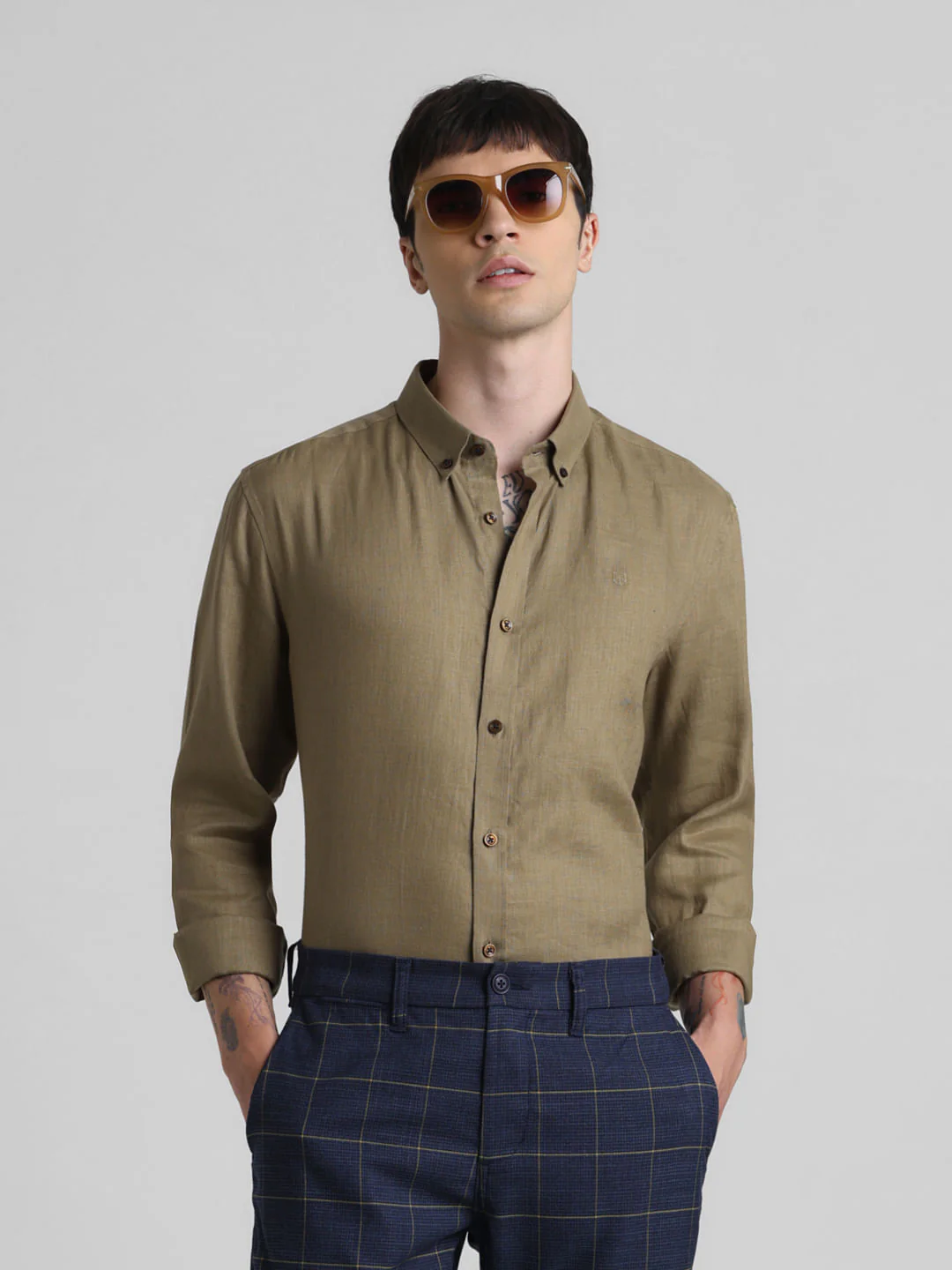Green Linen Full Sleeves Shirt
