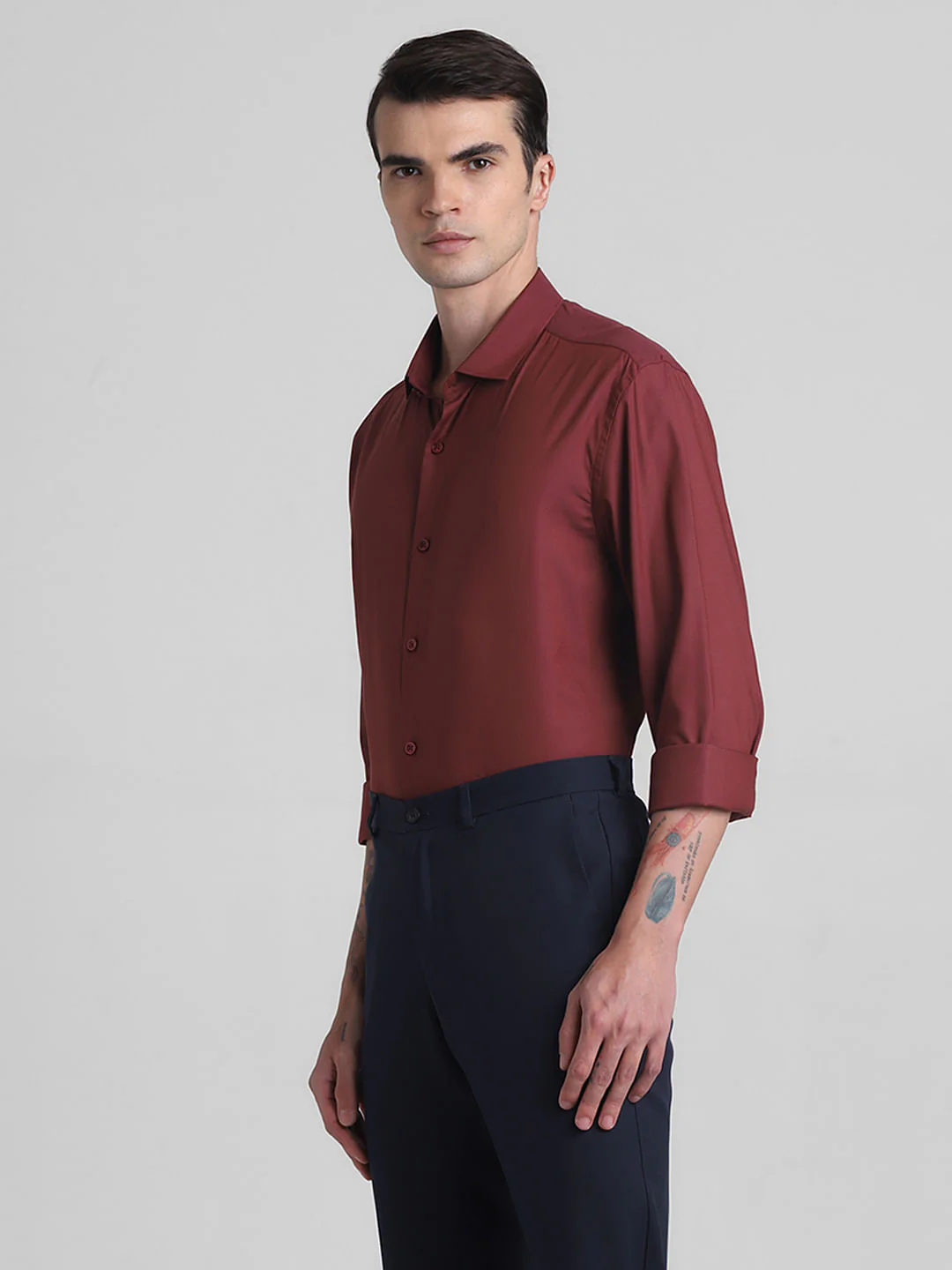 Maroon Cotton Full Sleeves Shirt - Image 3