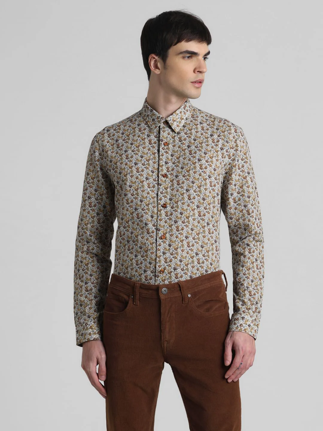Brown Floral Full Sleeves Shirt - Image 2