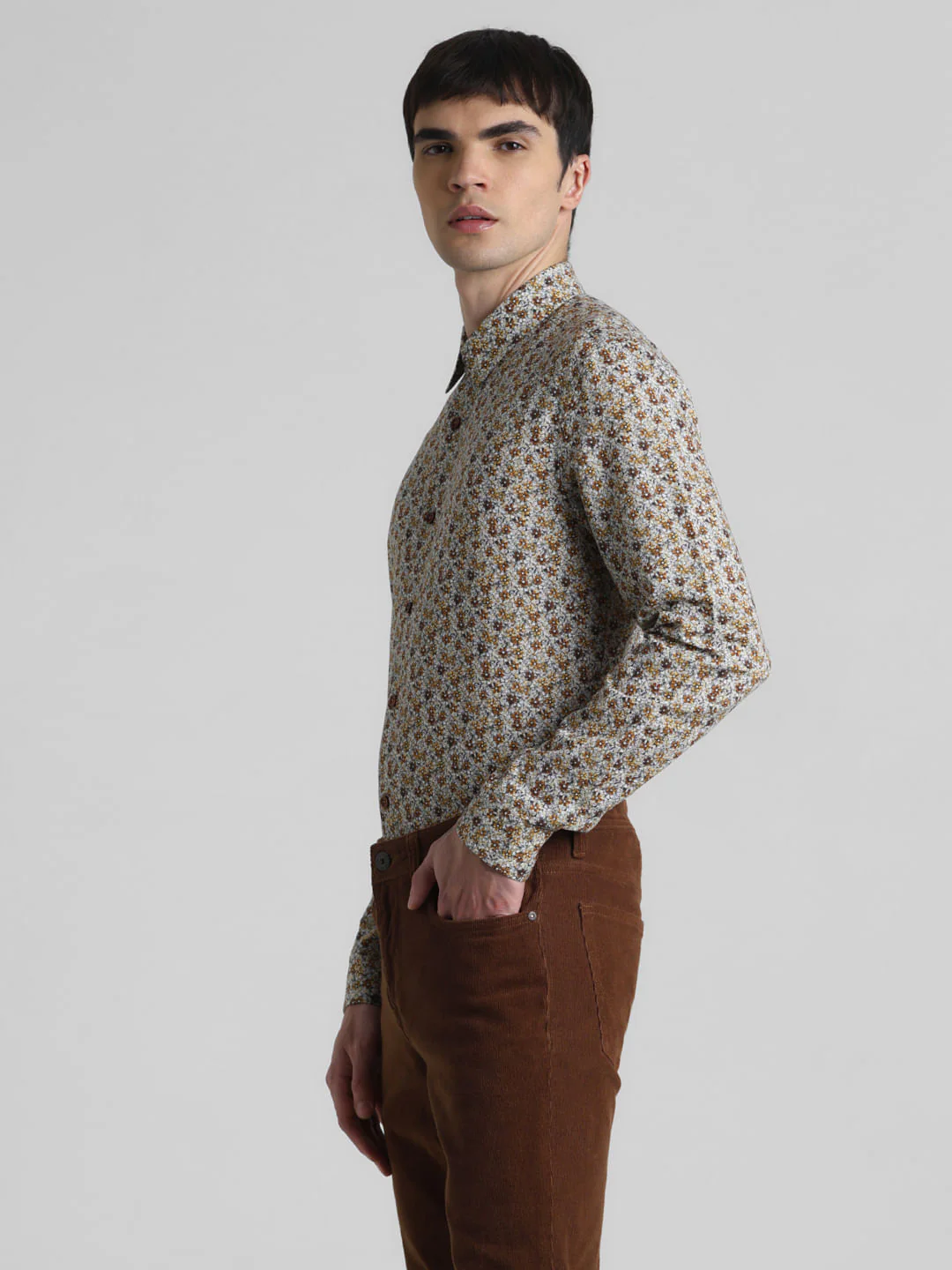 Brown Floral Full Sleeves Shirt - Image 3