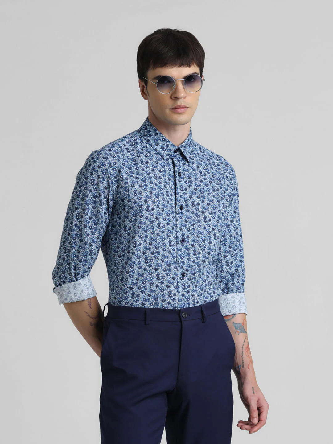 Blue Floral Full Sleeves Shirt