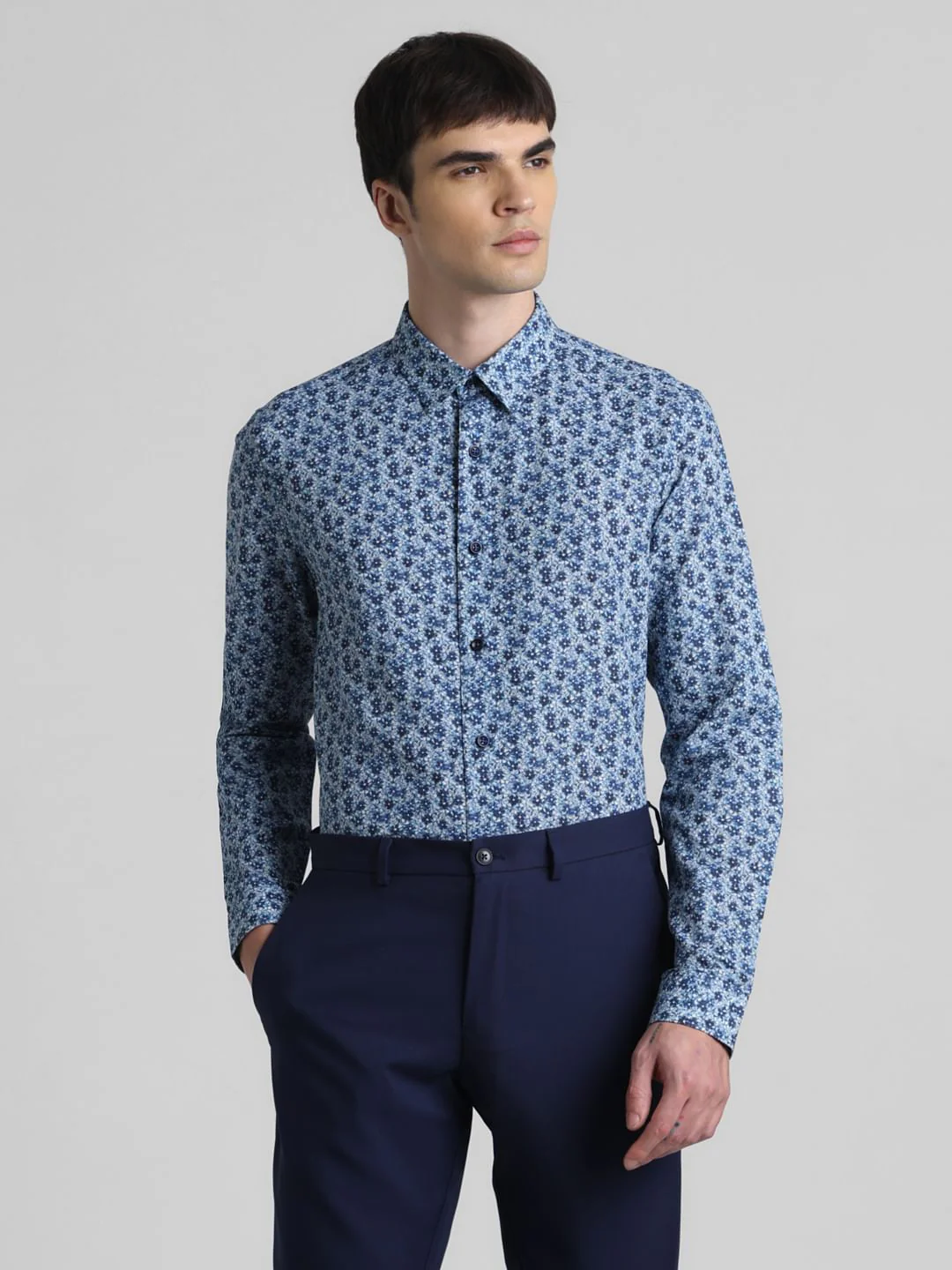 Blue Floral Full Sleeves Shirt - Image 2
