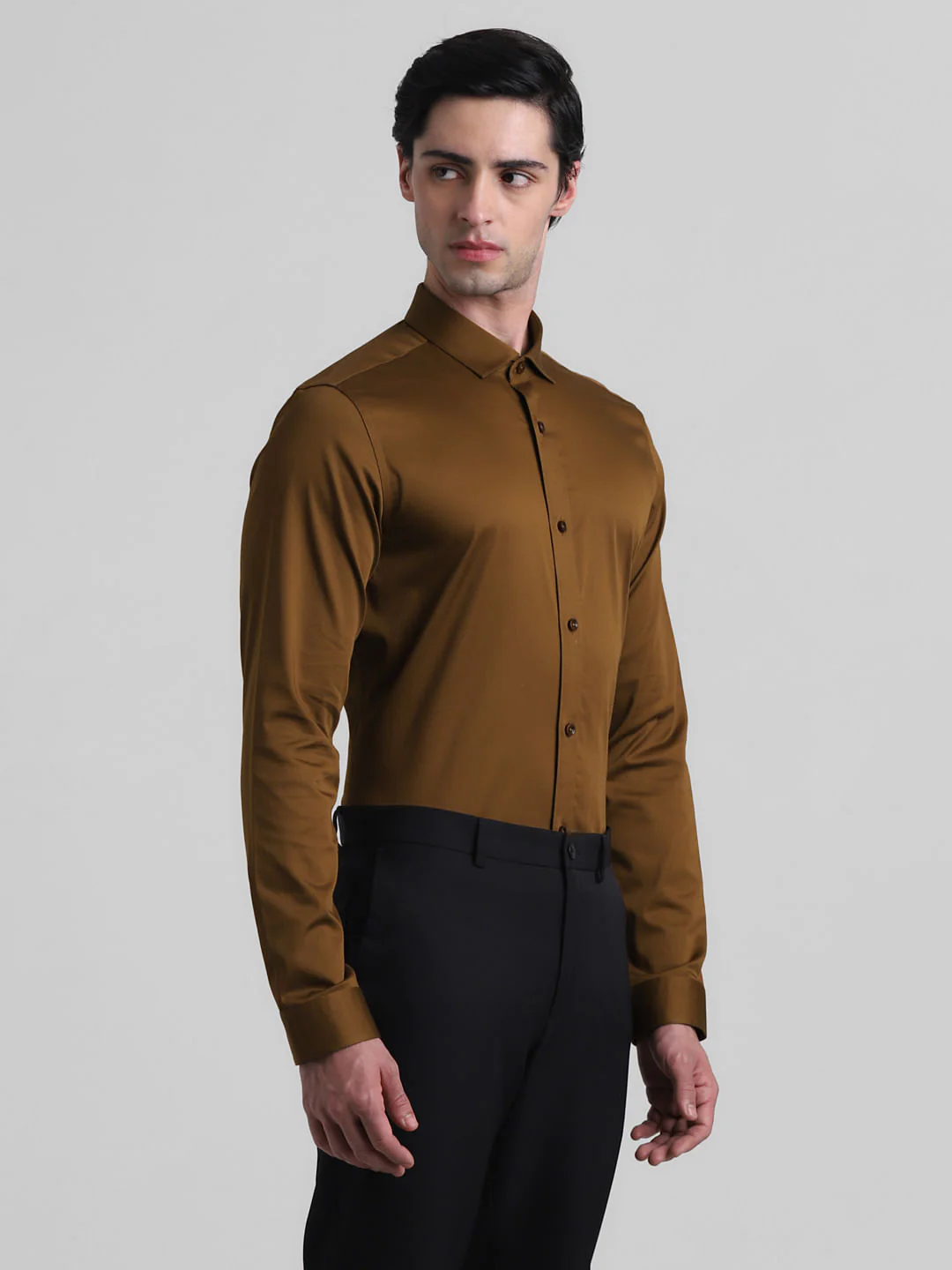 Brown Satin Weave Full Sleeves Shirt - Image 3