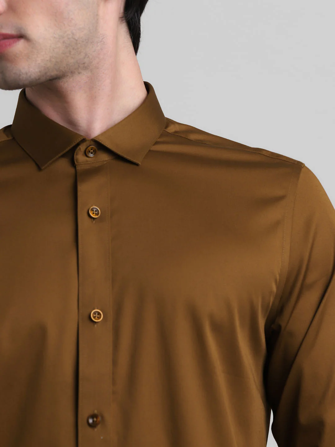 Brown Satin Weave Full Sleeves Shirt - Image 5