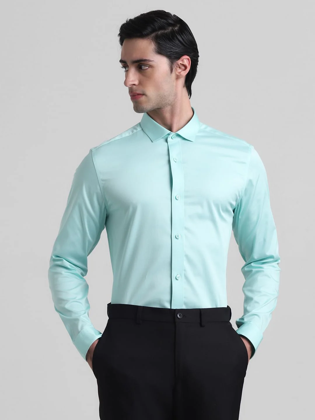 Green Satin Weave Full Sleeves Shirt - Image 2