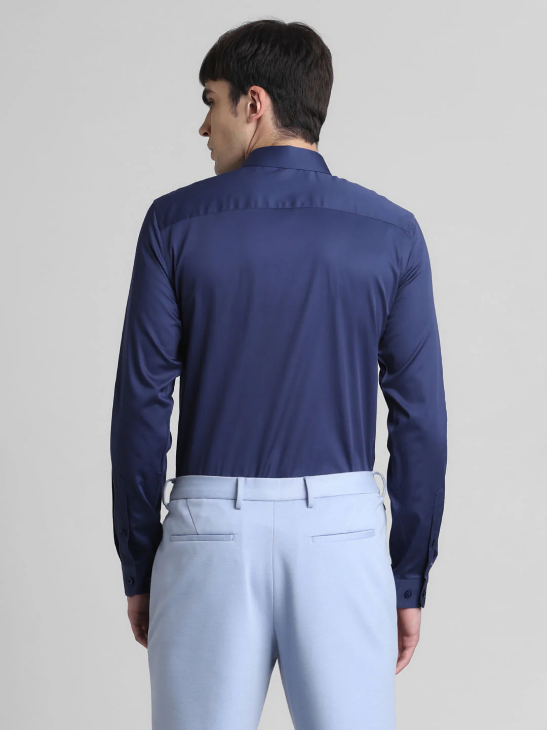 Blue Satin Weave Full Sleeves Shirt - Image 4