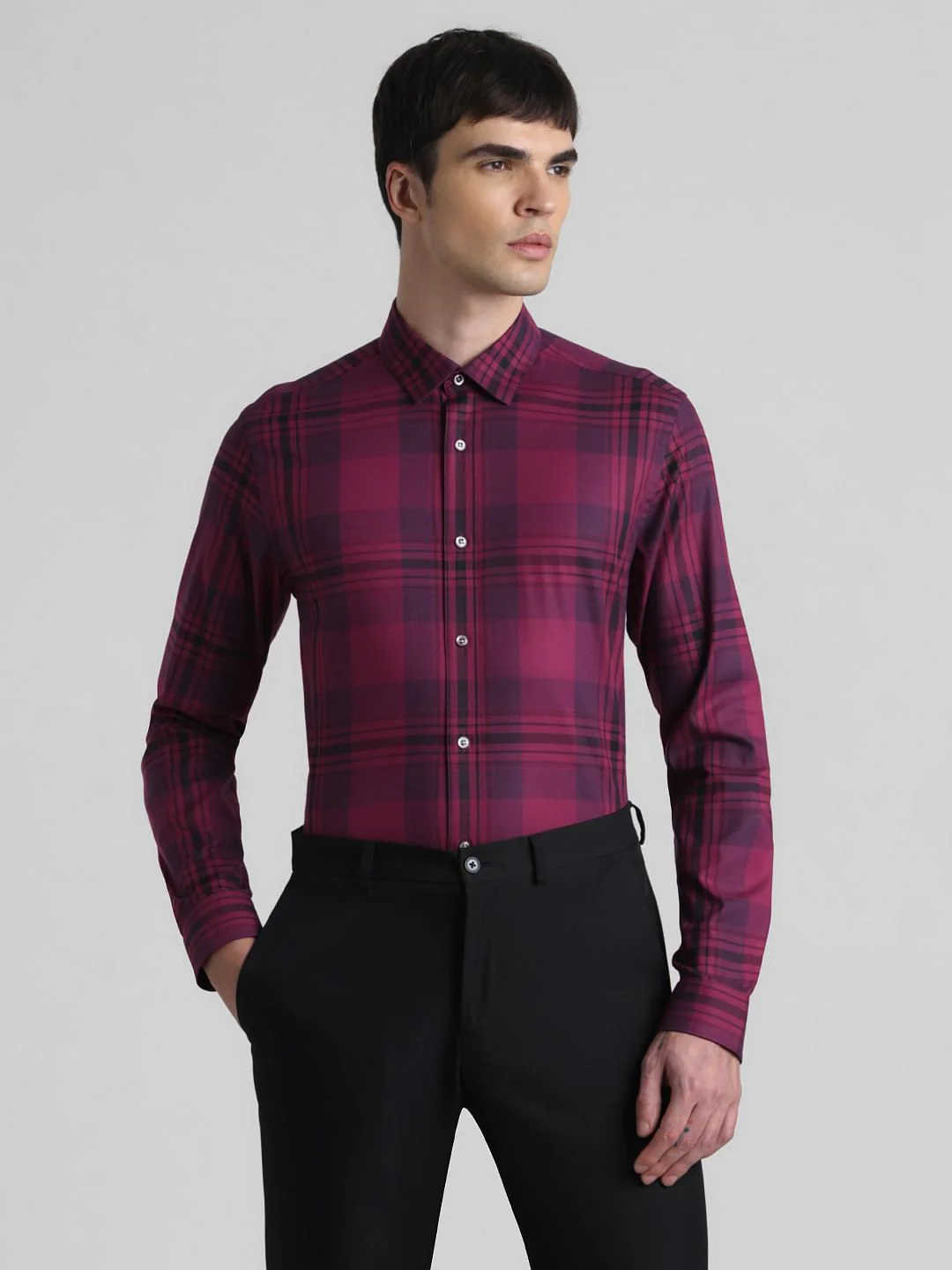 Purple Check Print Full Sleeves Shirt - Image 2