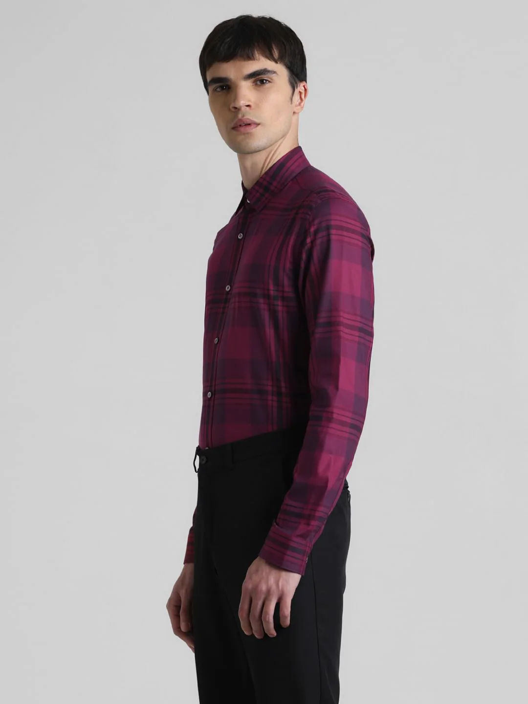 Purple Check Print Full Sleeves Shirt - Image 3