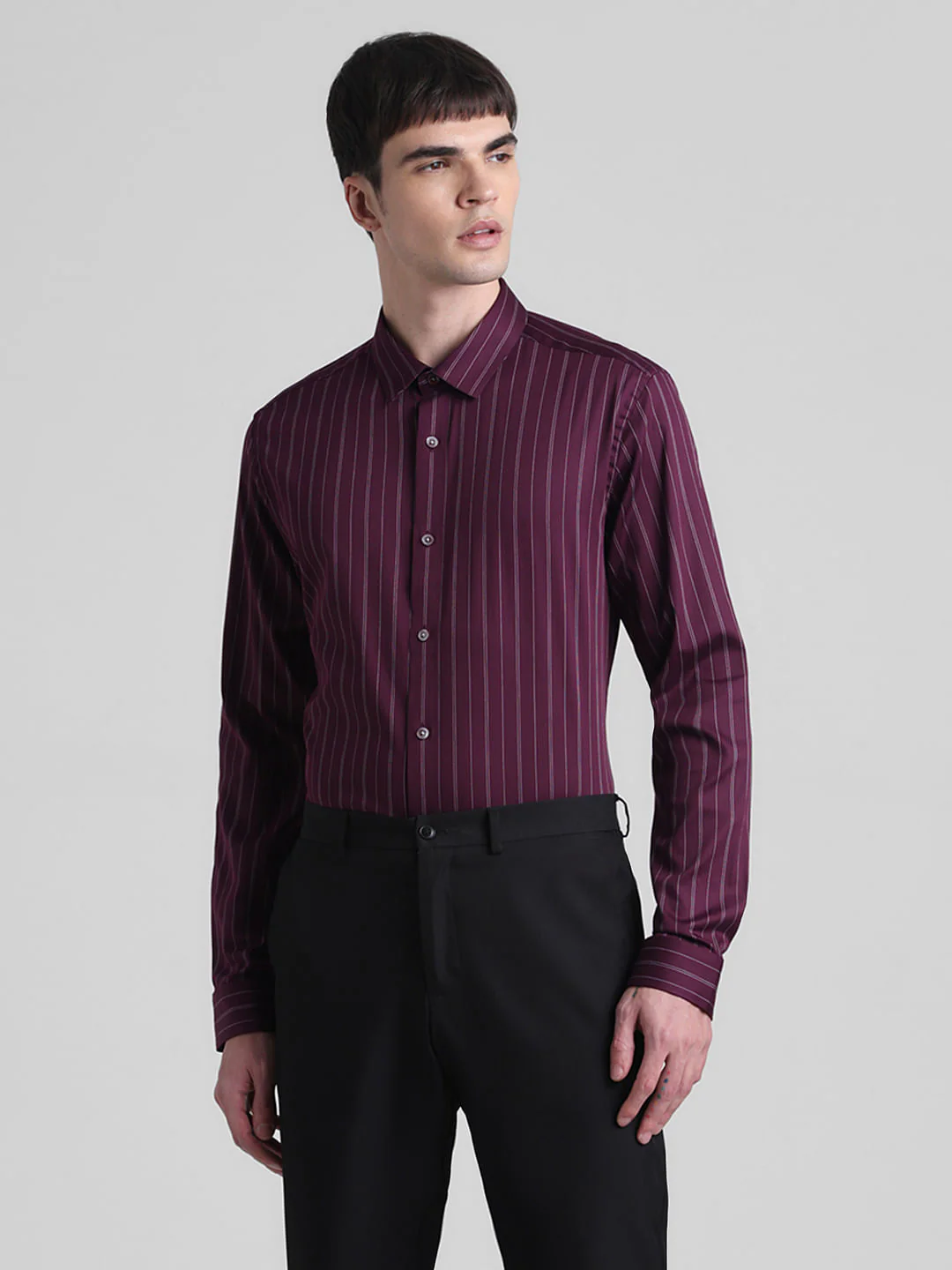 Purple Striped Full Sleeves Shirt - Image 2