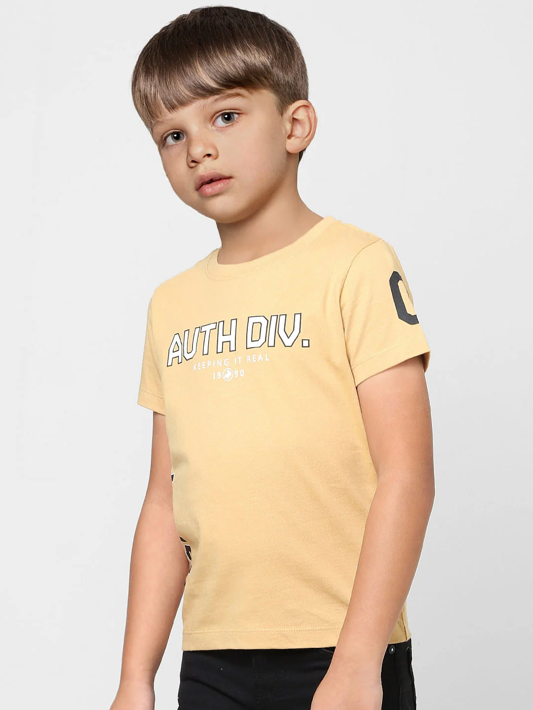 Boys Beige Varsity Print Crew Neck T-shirt - Image 3